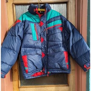Vintage 1990s Brambilla Red Blue Green Colorblock Duck Down Duvet Ski Jacket L